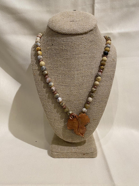 Crazy Lace Agate Custom Copper Leaf Jewelry