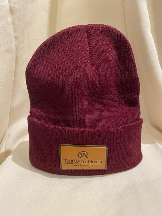 Patch Beanie Hat Maroon